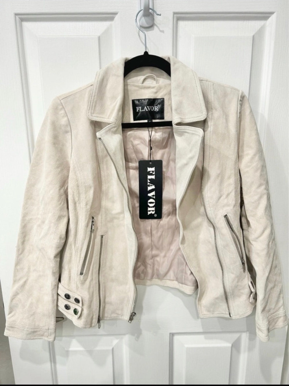 Flavor Women's Light Cream Suede Moto Jacket